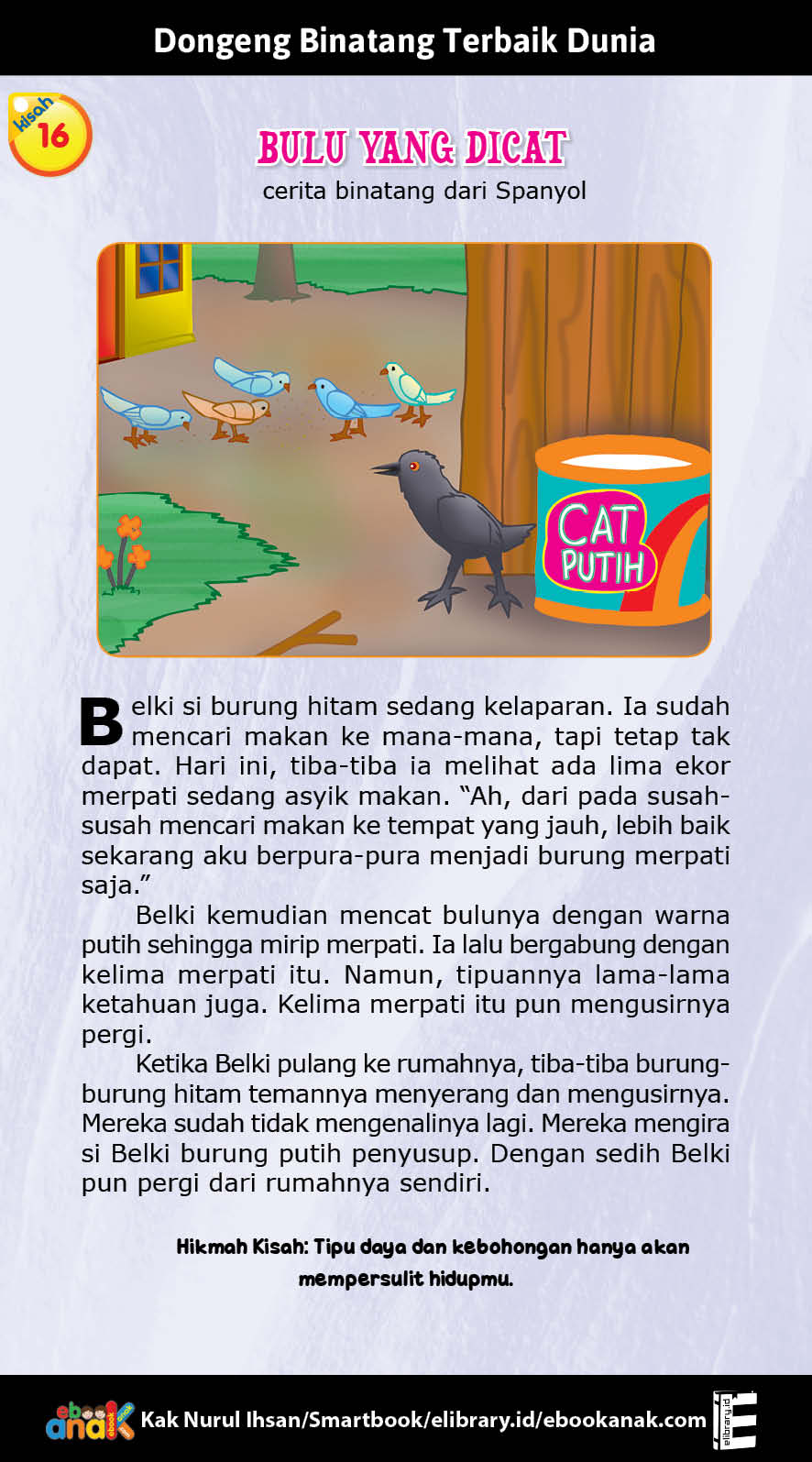 Bulu yang Dicat adalah cerita binatang dari Spanyol (Gambar: ebookanak.com/Kak Nurul Ihsan)