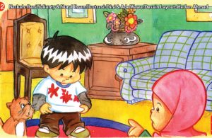 ilustrasi seri kebiasaan anak shalih baju kotor jangan dulu dipakai sebelum dicuci