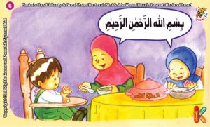 ilustrasi seri kebiasaan anak shalih berdoa sebelum makan