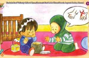 ilustrasi seri kebiasaan anak shalih makan dengan tangan kanan