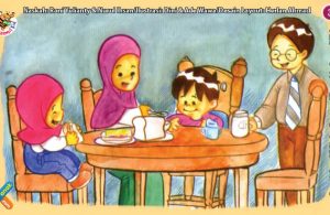 ilustrasi seri kebiasaan anak shalih makan makanan yang halal dan sehat
