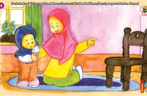 ilustrasi seri kebiasaan anak shalih makan sambil duduk
