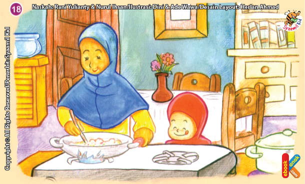 ilustrasi seri kebiasaan anak shalih memasak makanan sampai matang