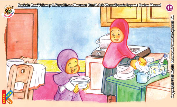 ilustrasi seri kebiasaan anak shalih membereskan bekas makanan