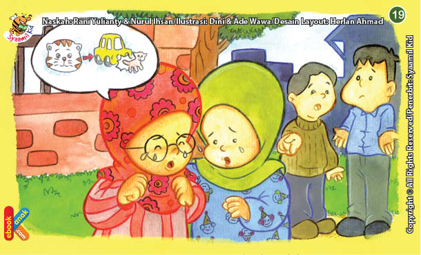 ilustrasi seri kebiasaan anak shalih menghibur teman yang sedih