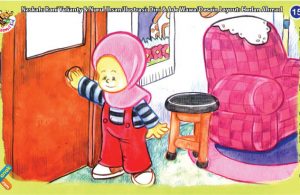 ilustrasi seri kebiasaan anak shalih selalu menutup pintu kamar mandi