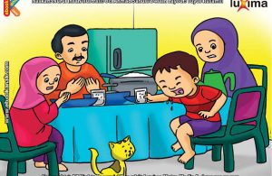 ilustrasi seri belajar islam sejak usia dini ayo berpuasa, Alif Lupa Berdoa dan Terburu-buru Saat Berbuka Puasa