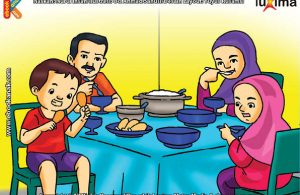 ilustrasi seri belajar islam sejak usia dini ayo berpuasa, Alif Mengawali Berbuka Puasa dengan Makanan atau Minuman yang Manis