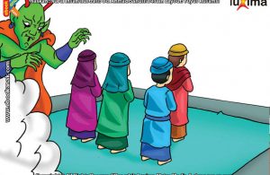 ilustrasi seri belajar islam sejak usia dini mengenal asmaul husna, Allah Menaklukkan Iblis dengan Mengusirnya dari Surga