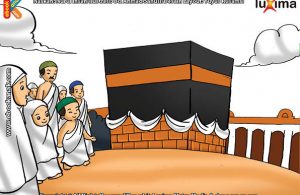 ilustrasi seri belajar islam sejak usia dini mengenal rukun islam, Jamaah Haji Melaksanakan Thawaf Mengelilingi Kabah 7 Kali