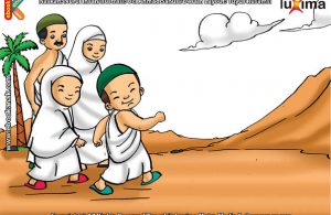 ilustrasi seri belajar islam sejak usia dini mengenal rukun islam, Jamaah Haji Melakukan Sai, Berlari-Lari Kecil Antara Bukit Shafa dan Marwah