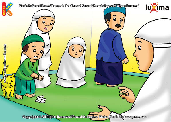 ilustrasi seri belajar islam sejak usia dini mengenal rukun islam, Tempat dan Pakaian untuk Shalat Harus Bersih dan Suci dari Najis