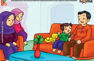 ilustrasi seri belajar islam sejak usia dini aku senang bersedekah, Alif Menceritakan Tentang Sedekahnya Kepada Keluarga di Rumah