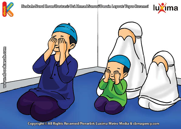 ilustrasi seri belajar islam sejak usia dini aku suka berdoa, Alif Mengusap Muka Selesai Berdoa