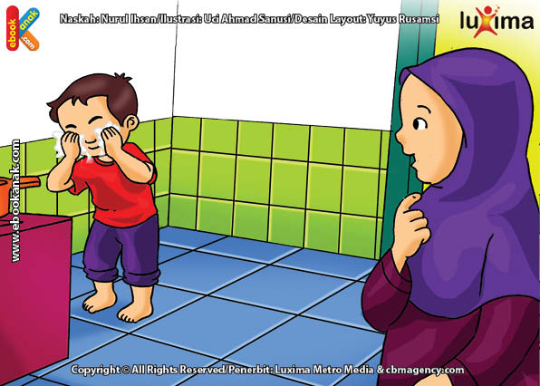 ilustrasi seri belajar islam sejak usia dini aku suka berdoa, Alif Suka Berwudhu Sebelum Berdoa Agar Mudah Dikabulkan Allah