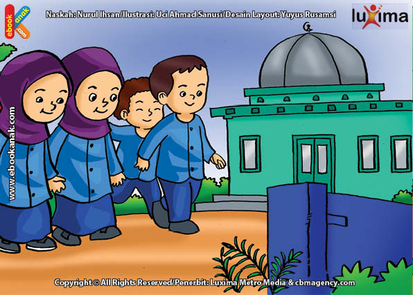 ilustrasi seri belajar islam sejak usia dini ayo kita shalat, Alif Shalat Zuhur Berjamaah 4 Rokaat di Masjid