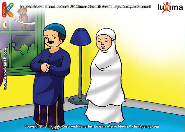 ilustrasi seri belajar islam sejak usia dini ayo kita shalat, Ayah Bunda Bangun Malam untuk Shalat Tahajud