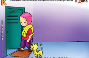 ilustrasi seri belajar islam sejak usia dini ayo belajar hadits, Kata Nabi, Dahulukan Kaki Kiri dan Baca Doa Saat Masuk ke Toilet