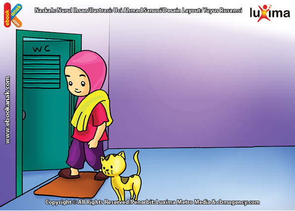 ilustrasi seri belajar islam sejak usia dini ayo belajar hadits, Kata Nabi, Dahulukan Kaki Kiri dan Baca Doa Saat Masuk ke Toilet