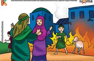 ilustrasi seri mengenal islam sejak usia dini mengenal nabi dan rasul, Kekayaan Nabi Ayyub Habis Terbakar Bersama Anak-anaknya