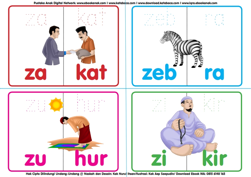 26. Kartu Pintar Membaca Suku Kata Alfabetis; Zakat, Zebra, Zuhur, Zikir