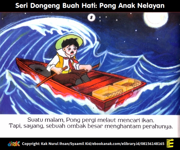 8. Ombak besar menghantam perahu pong, Seri Dongeng Buah Hati, Pong Anak Nelayan revisi 19 april 2023