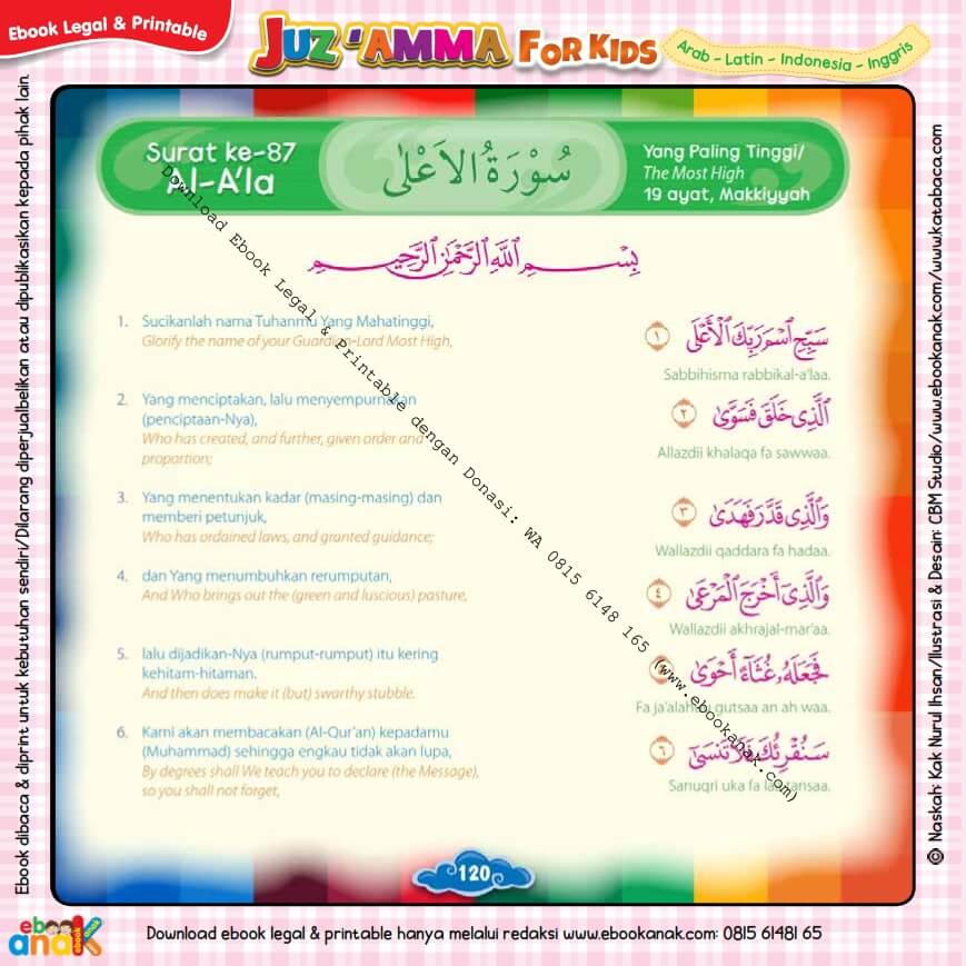 Download Ebook Legal dan Printable Juz Amma for Kids, Surat ke-87 Al-A'la