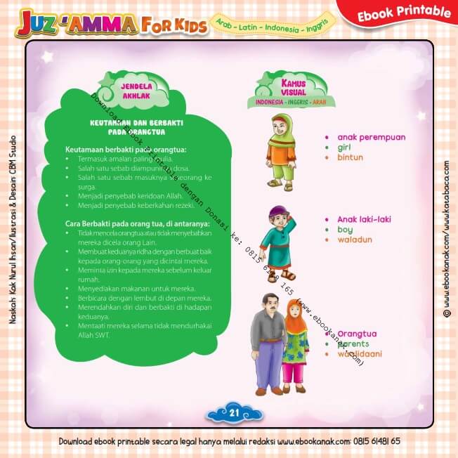 Download Ebook Printable Juz Amma for Kids, Keutamaan Berbakti pada Orangtua