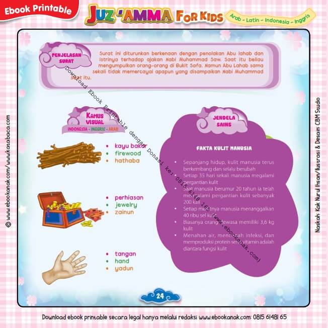 Download Ebook Printable Juz Amma for Kids, Penjelasan Surat Al-Lahab