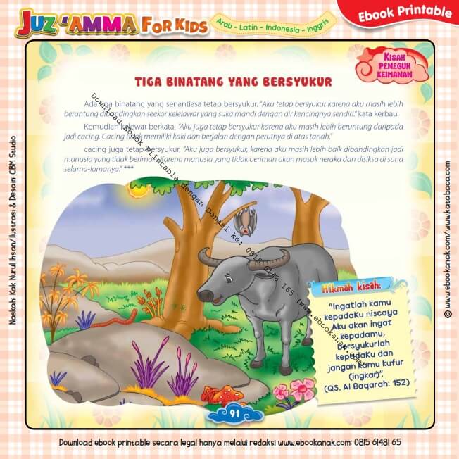 Download Ebook Printable Juz Amma for Kids, Tiga Binatang yang Bersyukur