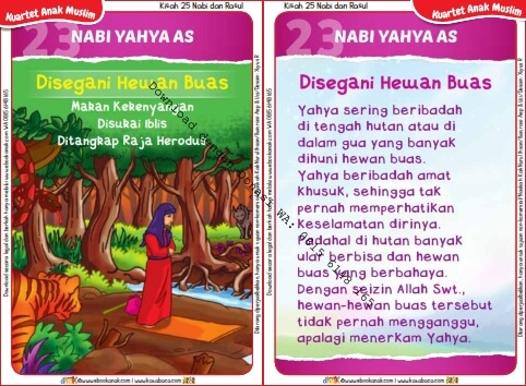 Download Kartu Kuartet Printable Kisah 25 Nabi dan Rasul, Nabi Yahya Disegani Hewan Buas (90)