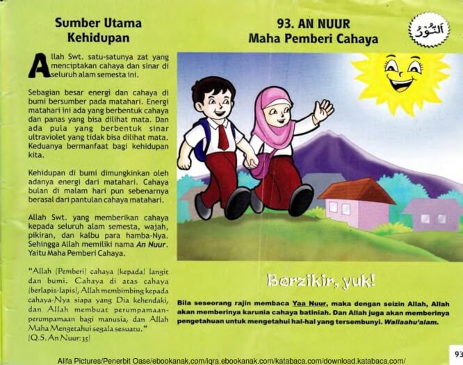 Ebook 99 Asmaul Husna for Kids, An Nuur, Sumber Utama Kehidupan (95)