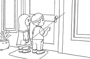 Gambar Mewarnai Anak sedang Mengetuk Pintu Rumah dan Mengucapkan Salam (18)