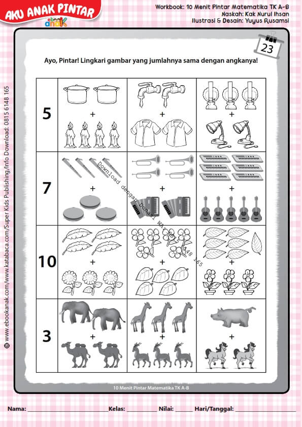 Workbook 10 Menit Pintar Matematika TK A-B, Melingkari Gambar (26)