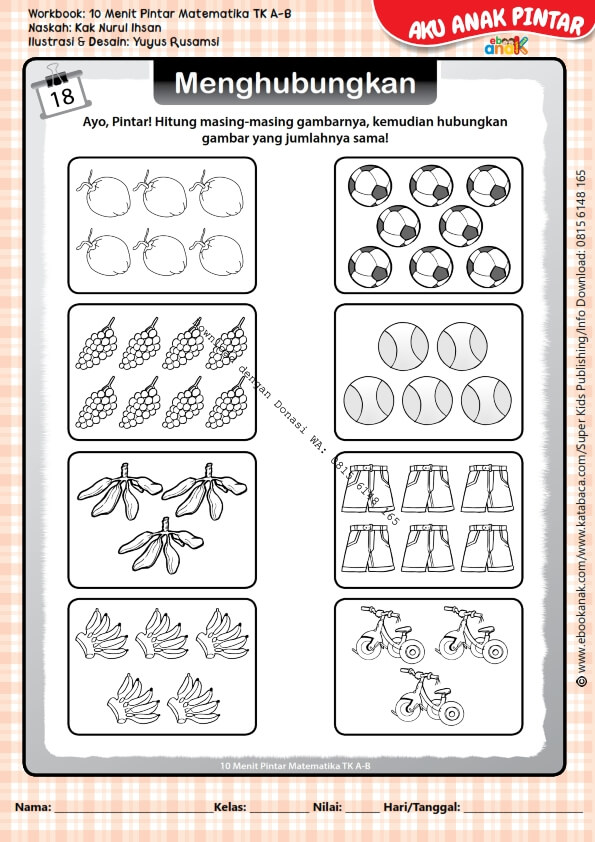 Workbook 10 Menit Pintar Matematika TK A-B, Menghubungkan Gambar yang Sama (21)