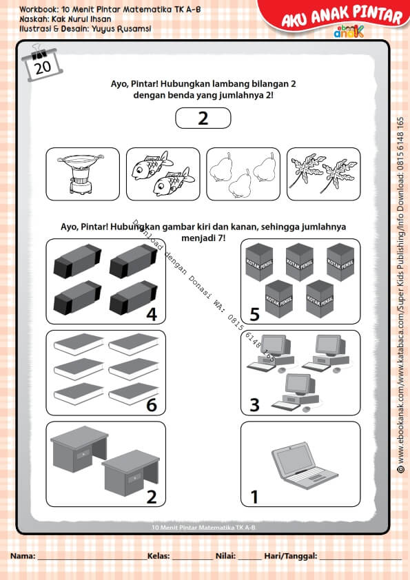 Workbook 10 Menit Pintar Matematika TK A-B, Menghubungkan Lambang Bilangan (23)