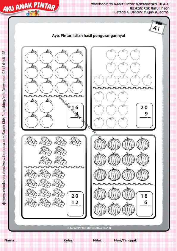 Workbook 10 Menit Pintar Matematika TK A-B, Pengurangan (44)