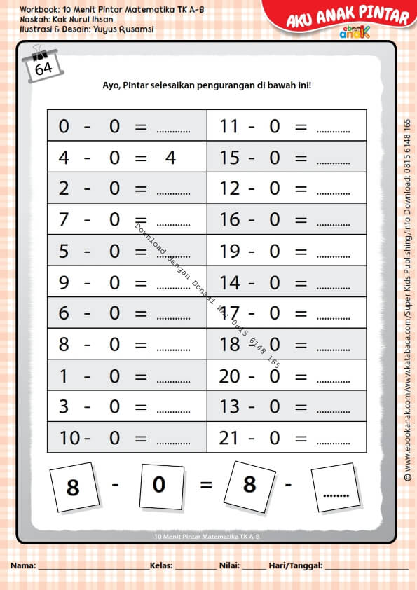 Workbook 10 Menit Pintar Matematika TK A-B, Pengurangan (67)