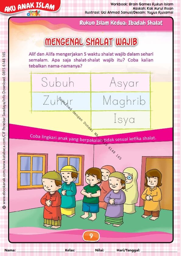 Workbook Brain Games Rukun Islam, Mengenal Shalat Wajib (10)