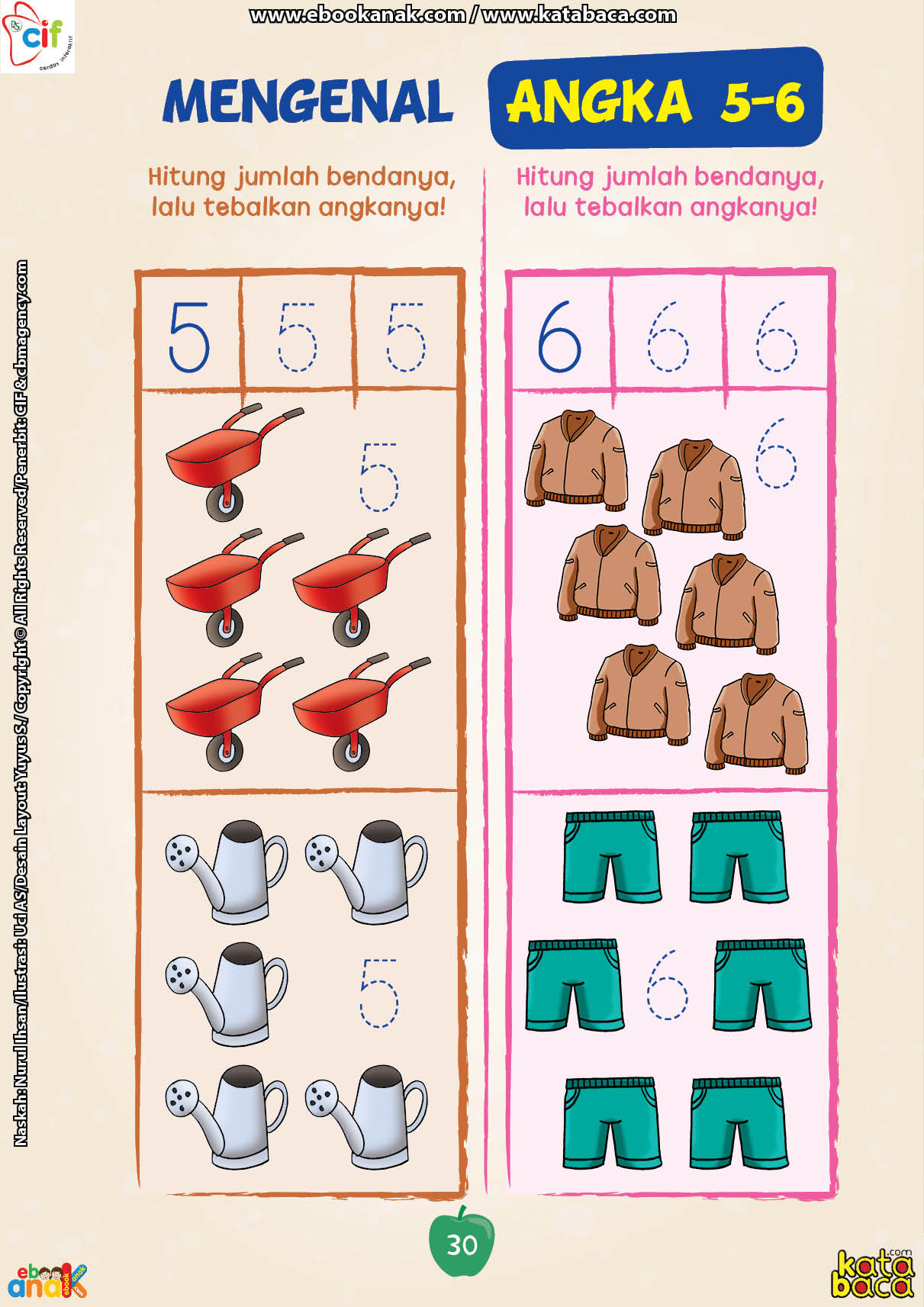 Menghitung Jumlah Benda dan Menebalkan Angka  5 dan 6 