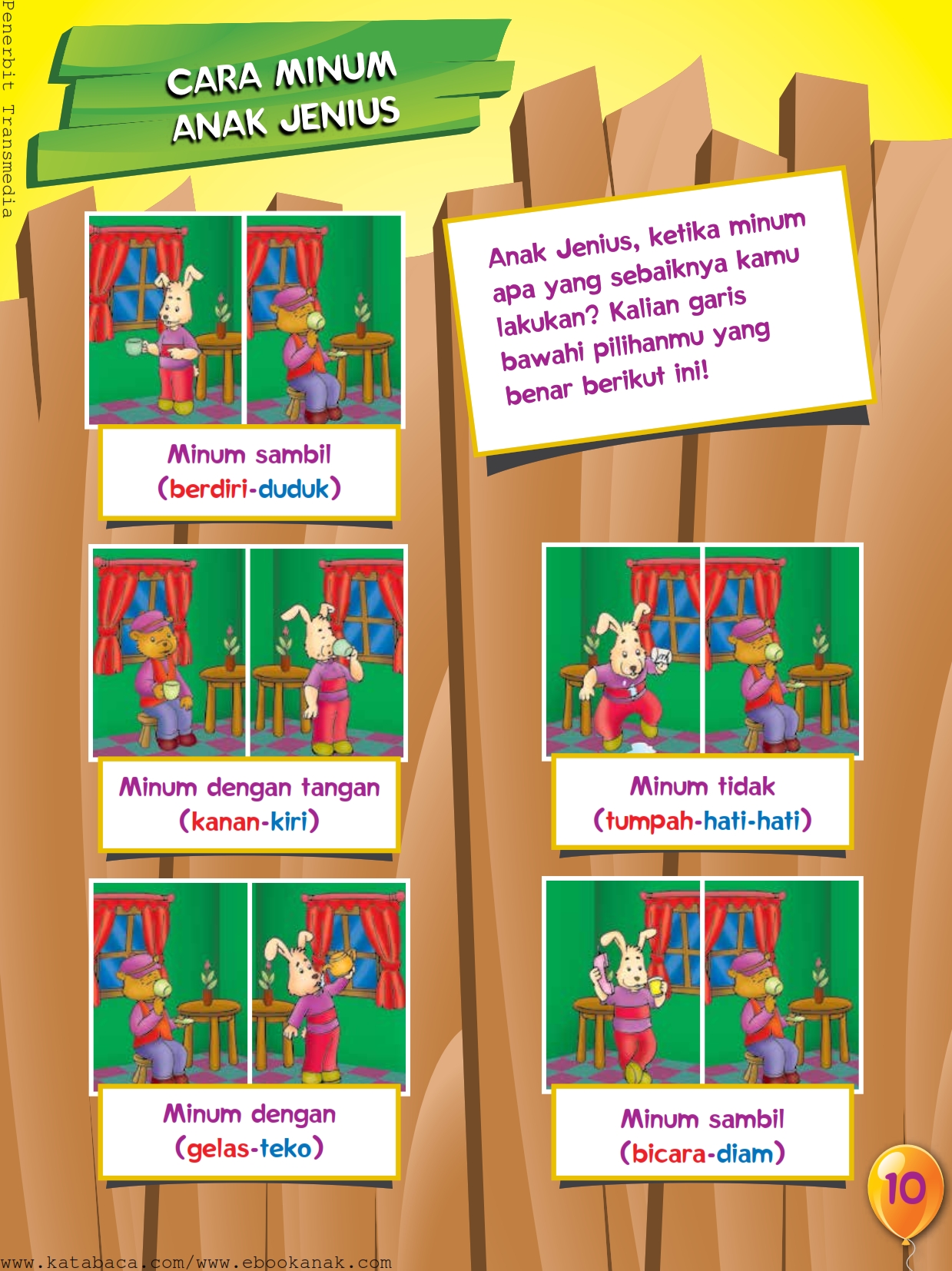 baca buku online, buku aktivitas anak jenius TK A B_013 anak saleh minum dengan sopan dan tertib