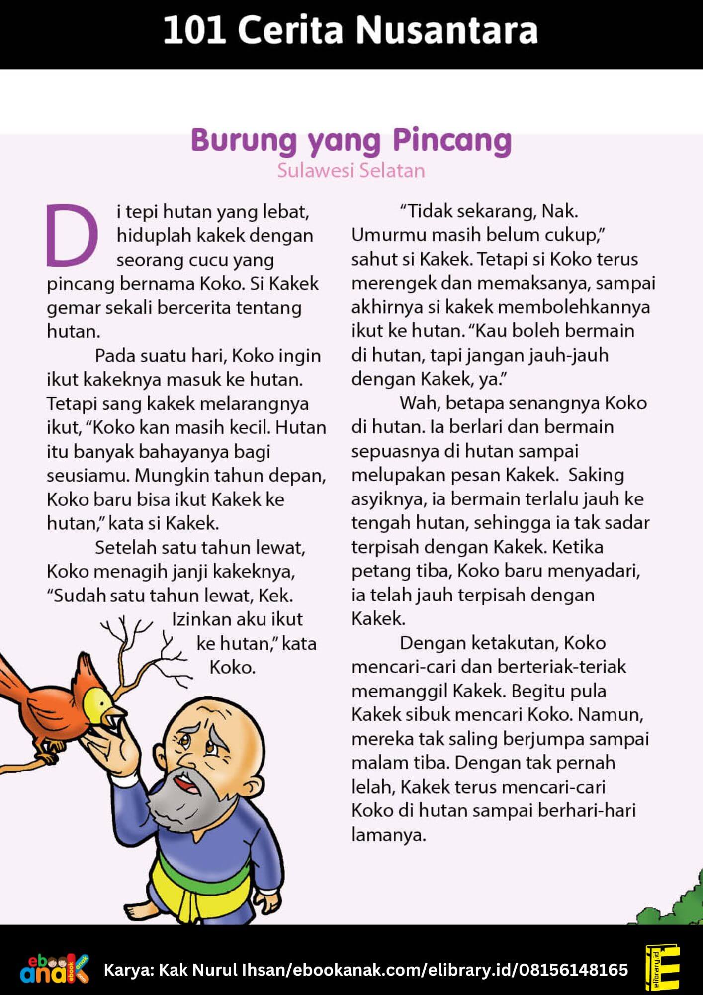 Cerita Rakyat Nusantara "Burung Pincang" dari Sulawesi Selatan karya Kak Nurul Ihsan (ebookanak.com).