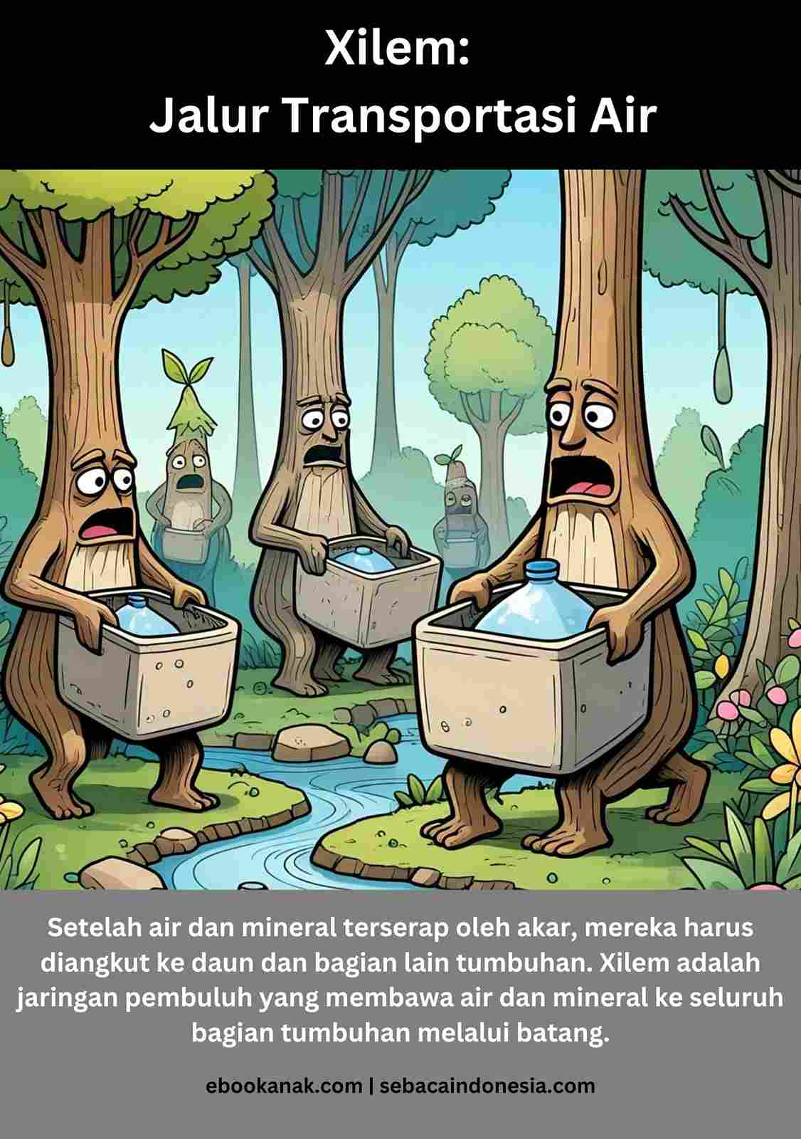 Xilem adalah jaringan pembuluh yang membawa air dan mineral ke seluruh bagian tumbuhan melalui batang. (ebookanak.com)